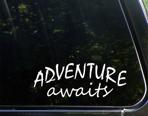 Adventure Awaits - for Cars Funny Car Vinyl Bumper Sticker Window Decal | White | 8.75" inch