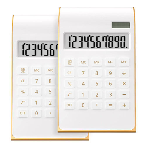 Calculators,2 Pack Desktop Calculator with Large LCD Display, 10 Digits Solar Power Basic Office Calculator, Gold Office Desk Supplies and Accessories