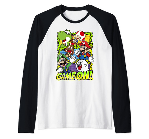 Super Mario Group Shot Game On Raglan Baseball Tee