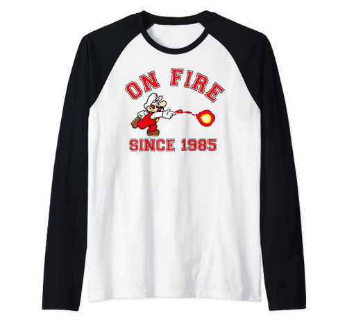 Super Mario On Fire Since 1985 Raglan Baseball Tee