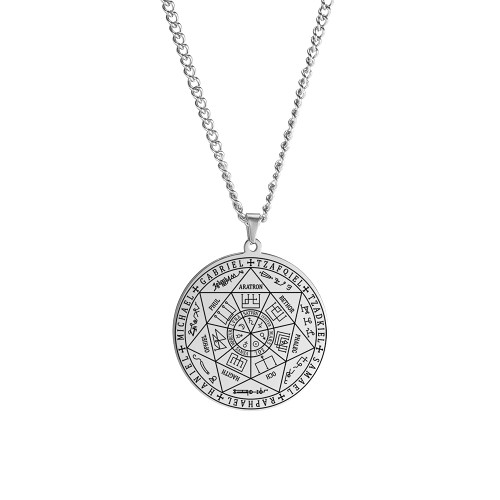 TEAMER 7 Archangels Sigil Charm Necklaces Pentacle Magic Mascot Amulet Supernatural Talisman Necklace for Women Men (Silver)