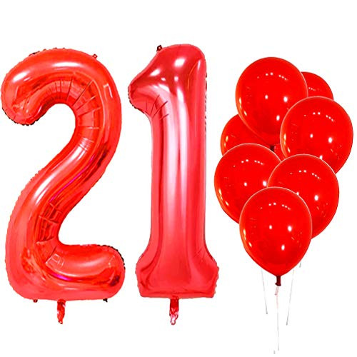IN-JOOYAA 40 in Big Number 21 Mylar Balloons Red 21th Jumbo Foil Number Balloon for 21st Birthday Party Anniversary Celebrate Party Decoration IN-JOOYAA 40 in Big Number 21 Mylar Balloons Red 21th Jumbo Foil Number Balloon for 21st Birthday Party Anniversary Celebrate Party Decoration