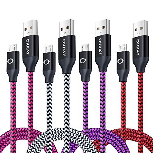 Micro USB Charger, OKRAY 4 Pack 6ft High Speed Micro USB 2.0 Sync and Charge Data Cable Charging Cord Compatible Android, Samsung Galaxy, HTC, Nexus, Moto, Nokia and More (Black Red Purple Hot Pink)