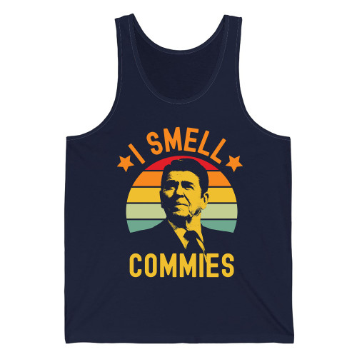The Next Funny Ronald Reagan I Smell Commies Political Humor Reagan President Tank Top for Men Women(Navy Blue, Medium)