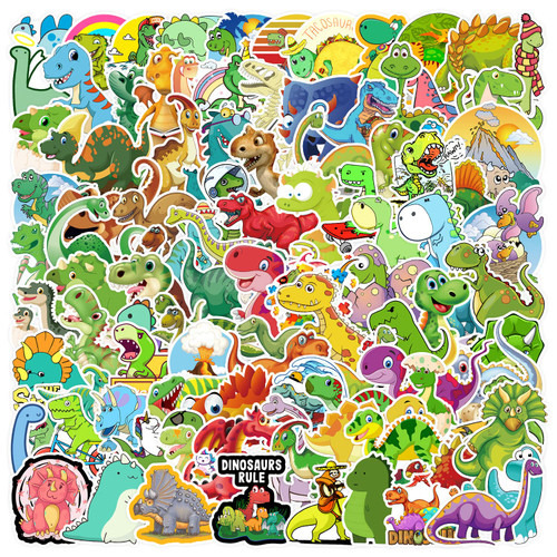 100PCS Cute Dinosaur Stickers, Cartoon Vinyl Sticker Water Bottle Stickers for Kids, for Stationery,Luggage,Teaching Rewards,Craft Scrapbooking