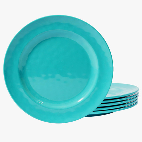 TP 11" Melamine Dinner Plates, 6-piece Plate Set Serving Dishes for Indoors and Outdoors, Unbreakable Dinner Service for 6, Teal