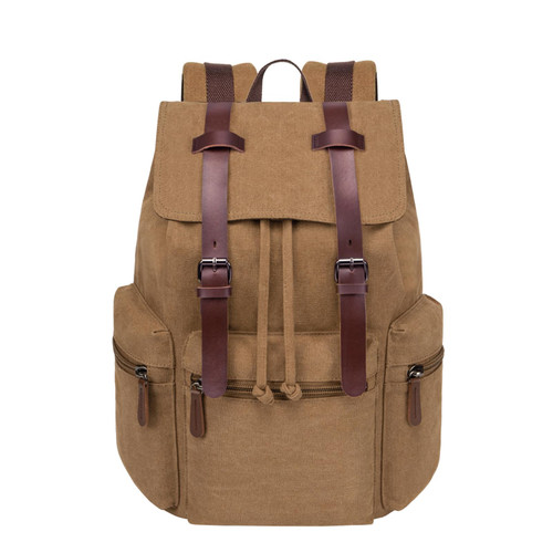 VAZUOOL Canvas Laptop Backpack, Vintage Rucksack Backpack for Men Women, Travel Backpack College Bookbag Casual Daypack Fits 15.6 Inch Laptop, Brown