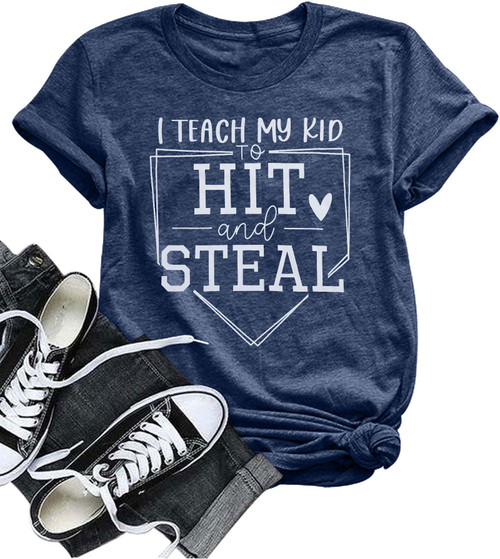 VILOVE Baseball Mama Shirt Women I Teach My Kids to Hit and Steal Shirt Baseball Mom Tshirt Baseball Heart T Shirt Blue VILOVE Baseball Mama Shirt Women I Teach My Kids to Hit and Steal Shirt Baseball Mom Tshirt Baseball Heart T Shirt Blue