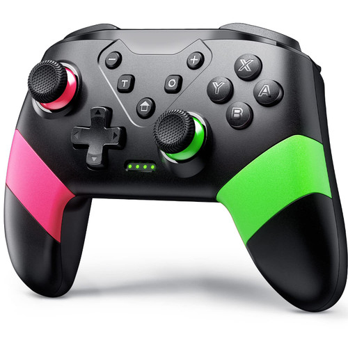 VOYEE Switch Controllers Compatible with Switch/Lite/OLED, Switch Pro Controller with Programming Motion Control Vibration, Updated Wireless Switch Controller with Wake-up Turbo Screenshot (Pink and Green)