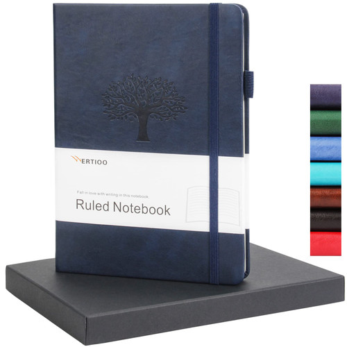 WERTIOO Hardercover Journals 200 Pages, Diary Leather Lined Journal Notebook Writing A5 100gsm Thick Paper Notebooks (Dark Blue)