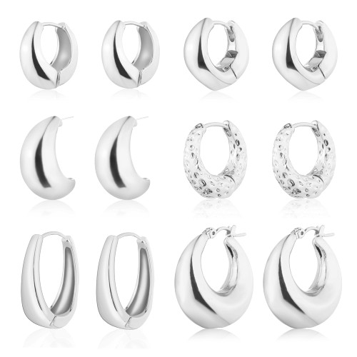 Wgoud Gold Hoop Earrings for Women, Chunky Lightweight Twisted Open Hoops Earring Set, Hypoallergenic Thick Huggie Hoop Earrings for Women Girls. (6 new silver hoops)