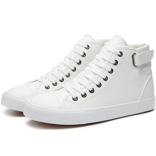 yageyan Men White high top Sneakers for Casual Black pu Leather Fashion Shoes for Men?white11