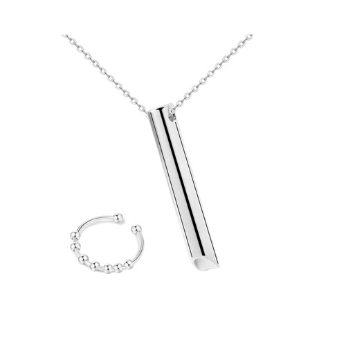 YANCHUN Anxiety Relief Necklace Breathing Exercise Device for Meditation Breathing Necklace for Stress Relief, Claming Down, Relax, Panic Attack Relief (silver 2 pcs)