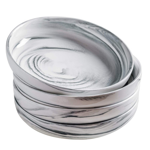 Yundu Porcelain 28 Ounce Pasta bowl Set,Salad bowls,Serving Bowls,Set of 4,Grey Marbled