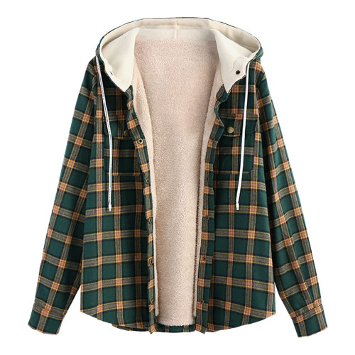 ZAFUL Women's Plaid Jacket Winter Fleece Jacket Hooded Fluffy Lined Button Pocket Coat Winter Coats for Women