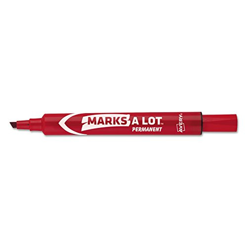 Avery 08887 MARK A LOT Large Desk-Style Permanent Marker, Chisel Tip, Red (Pack of 12)