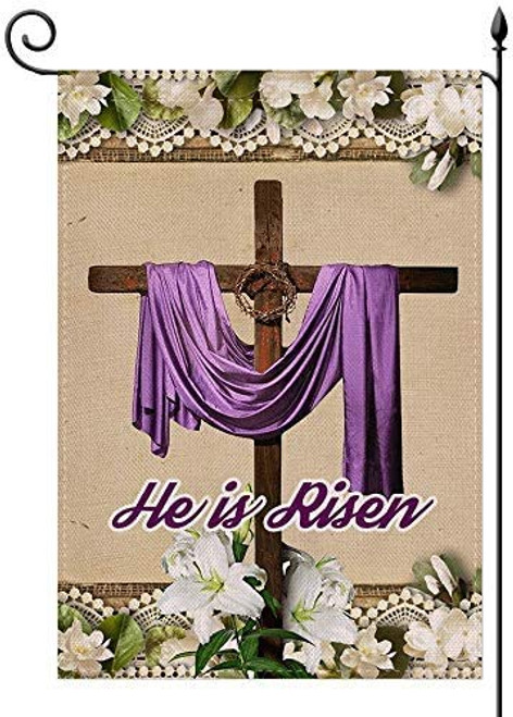 Easter Cross Garden Flag Religious He is Risen 12.5" x 18"-T25 Easter Cross Garden Flag Religious He is Risen 12.5" x 18"-T25