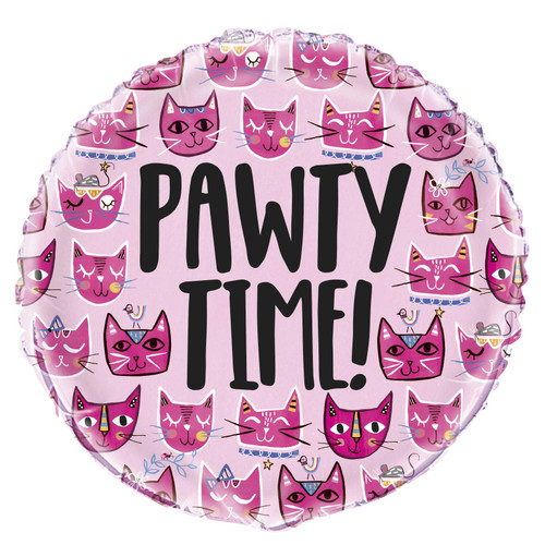 Cat Party Round Foil Balloon - 18", Pink, 1 Pc