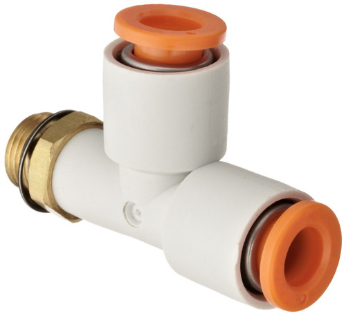 SMC KQ2Y07-U01A PBT & Brass Push-to-Connect Tube Fitting, Run Tee, 1/4" Tube OD x 1/8" UNI Male