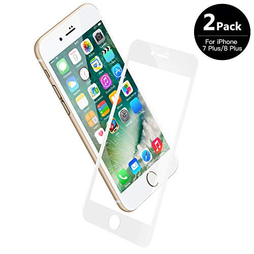 V VONTOX Screen Protector Compatible with iPhone 7 Plus/8 Plus (2 Pack), iPhone 7 Plus/8 Plus Tempered Glass 3D Full Coverage Scratch-Resistant No-Bubble Glass Screen Protector, 5.5 Inch (White)