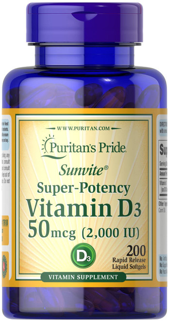 Puritan's Pride Vitamin D3 50mcg (2,000 IU) Bolsters Immune Health for Support of Immune Health and Healthy Bones and Teeth 200 Softgels Puritan's Pride Vitamin D3 50mcg (2,000 IU) Bolsters Immune Health for Support of Immune Health and Healthy Bones and Teeth 200 Softgels