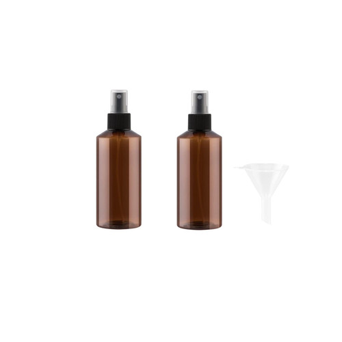 Amber Plastic Spray Bottles for Essential Oils, Empty Refillable Small Fine Mist Spray Bottle, Hair Spray Bottle Mini Travel Bottle for Liquid, with Funnel (50ml/1.7oz)