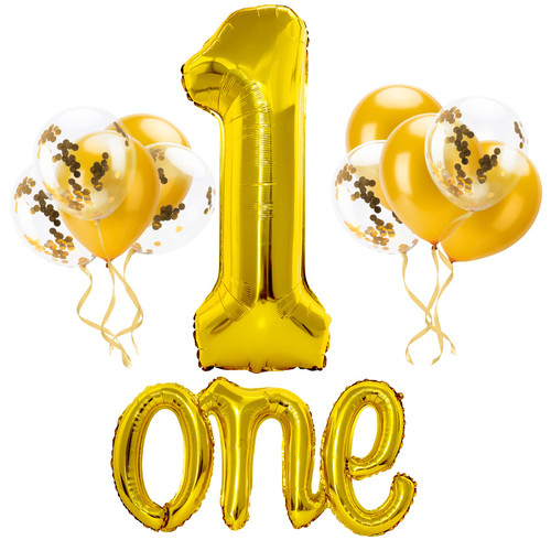Gold One Balloon for First Birthday, Number 1 Balloons 40 Inch, Confetti Balloons, 1st birthday balloons Set, One Balloon, First Birthday Decorations for Girl Boy, 1st Birthday Girl Decoration