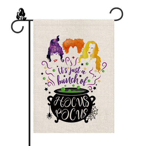 Halloween Garden Flag It's JUST A Bunch of Sanderson Sisters Double Sided Burlap Vertical Outdoor Decorations Fall Holiday Yard Decor 12 x 18 Inch