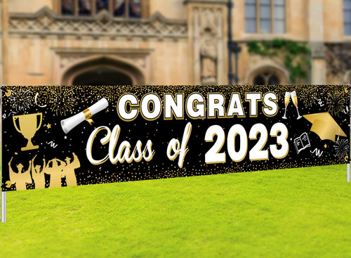 Graduation Decorations Class of 2023 Graduation Banner Large Black and Gold Congrats Grad Banner Outdoor Graduation Yard Sign Graduation Party Supplies Graduation Backdrop - 118X23.6 Inch Graduation Decorations Class of 2023 Graduation Banner Large Black and Gold Congrats Grad Banner Outdoor Graduation Yard Sign Graduation Party Supplies Graduation Backdrop - 118X23.6 Inch