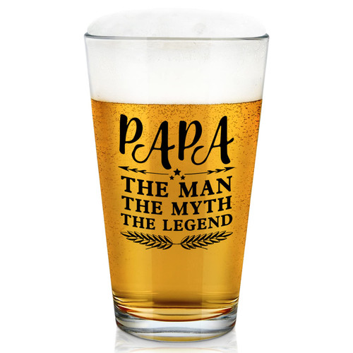 Dad Pint Beer Glass 15Oz,Papa the Men the Myth the Legend Beer Glass - Dad Gift for Dad New Dad Father Grandpa Husband -Funny Christmas, Birthday, Fathers Day Gift from Daughter Son Kids Wife