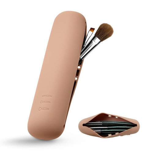 Calovebby Travel Makeup Brush Holder, Magnetic Anti-fall Out Silicon Portable Cosmetic Face Brushes Holder, Soft Sleek and Waterproof Makeup Tools Organizer for Women(Khaki) Calovebby Travel Makeup Brush Holder, Magnetic Anti-fall Out Silicon Portable Cosmetic Face Brushes Holder, Soft Sleek and Waterproof Makeup Tools Organizer for Women(Khaki)