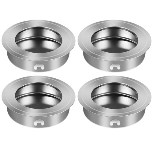 DOITOOL Drawer Knobs 4PCS Flush Cabinet Pulls, Closet Door Finger Pulls, Stainless Steel Drawer Handles, Round Pocket Door Pulls Sliding Door Hardware 35mm Hole Diameter Cabinet Knobs