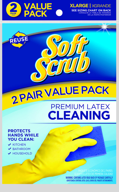 Soft Scrub Yellow Reusable Latex Household Glove X-Large (2 Pair)