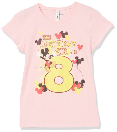 Disney Characters Mickey Birthday 8 Girl's Solid Crew Tee, Light Pink, X-Small Disney Characters Mickey Birthday 8 Girl's Solid Crew Tee, Light Pink, X-Small