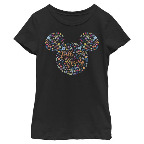 Disney Characters Floral Ears Girl's Solid Crew Tee, Black, Small