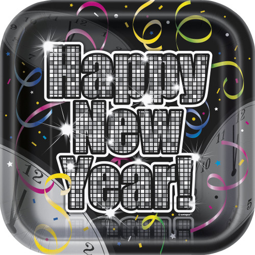 Square Countdown To New Years Dessert Plates, 10ct