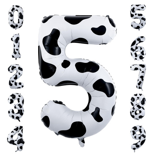 Cow Print 5th Birthday Balloon for 5th Birthday Party Decorations 40 inch Number 5 White Black Cow Foil Mylar Balloon for Cow Farm Animal Themed Cowgirl 5th Birthday Baby Shower Party Supplies