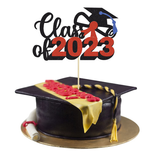 1 Pack Congrats Class of 2023 Cake Topper Red Glitter Diploma Graduation Cap Cake Pick Class of 2023 Cake Decorations for 2023 Graduation Theme Party Cake Decorations