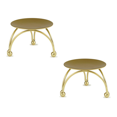 SYMFLOOR Small Pillar Candle Holder Iron Candle Stand Candle Plate, Candlesticks for Pillar Candles Gold Candle Tray for Party Wedding Christmas Table Home Decoration (Set of 2)