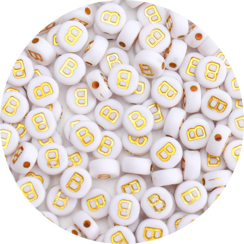 Siomia 100Pcs Letter Beads 4x7mm White Round Acrylic Gold Alphabet Beads Letter B Beads for Jewelry Making DIY Bracelets Necklaces Key Chains Siomia 100Pcs Letter Beads 4x7mm White Round Acrylic Gold Alphabet Beads Letter B Beads for Jewelry Making DIY Bracelets Necklaces Key Chains