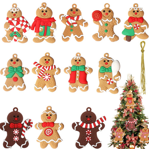 Gingerbread Man Ornaments,12Pcs Gingerbread Man Ornaments for Christmas,Christmas Gingerbread Ornament Tree 3 Inch Tall Gingerbread Figurines Ornament Hanging Decorations Clay Gingerbread Man