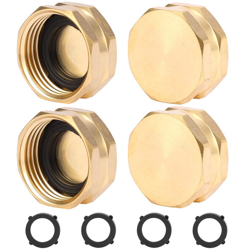 Sanpaint 4 Pack Garden Hose End Caps with Washers, Brass Spigot Cap, 3/4" Female End Cap