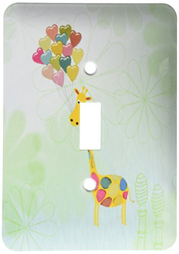3dRose lsp_173125_1 Giraffe with Heart Balloons on Flowers, Green, Orange, Blue and Yellow Single Toggle Switch