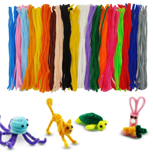 CRAFTUS 200Pcs Pipe Cleaners 20 Assorted Colors, 12 inch Long Fuzzy Craft Pipe Cleaners for DIY Art & Craft Supplies, Chenille Stems for Kids Creative Craft Decorations