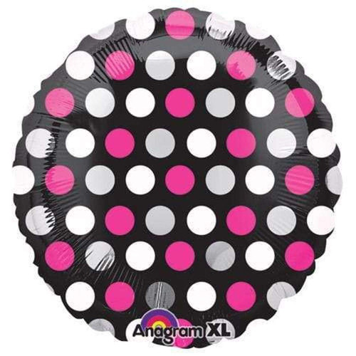 Anagram Round-Pink & White Dots Foil Balloon, 18", White