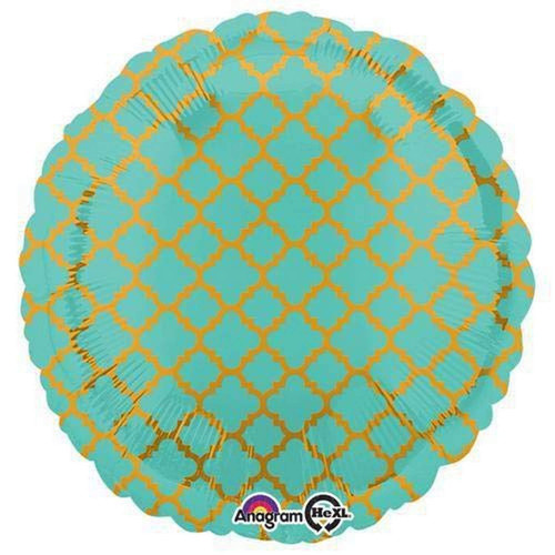 Anagram Round-Quatrefoil Robins Egg And Gold Foil Balloon, 18" Anagram Round-Quatrefoil Robins Egg And Gold Foil Balloon, 18"