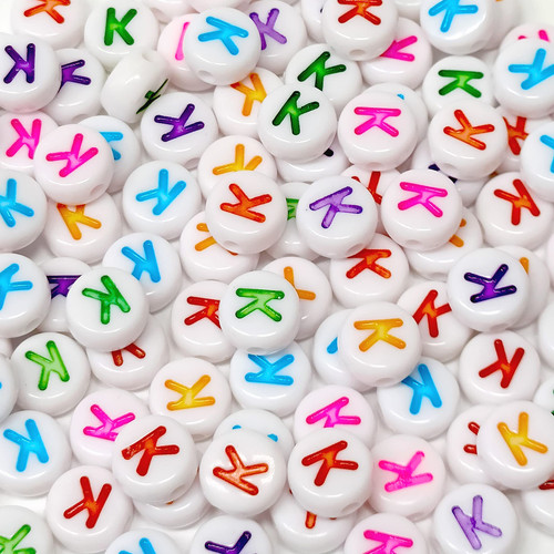 Bxwoum 100PCS Letter K Beads 4X7mm Acrylic Alphabet Beads Colored Letter White Round Letter K Beads for Jewelry Making DIY Bracelets Necklaces Key Chains (K-100PCS)