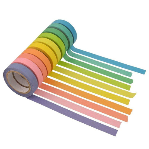 Wetco Decorative Washi Rainbow Sticky Masking Adhesive Tape Scrapbooking for DIY Paper Tape, Multi-Color - Pack of 10 Pcs