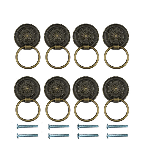 YUANHONGJIAN 8 Pcs Antique Handle Vintage Cabinet Ring Knob Vintage Cupboard Drop Ring Pull Handles for Kitchen Cabinet Cupboard Drawer