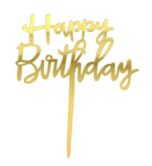 Gold Happy Birthday Cake Topper Acrylic Birthday Cupcake Topper Pick for Birthday Party Cake Decorations Supplie